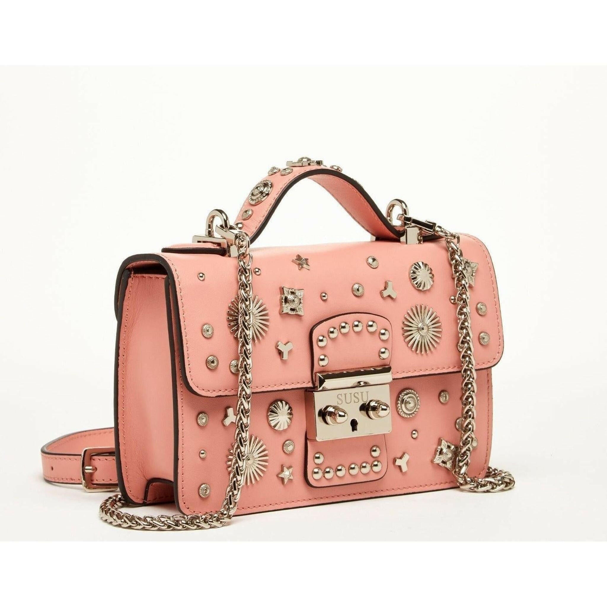 The Hollywood Leather Crossbody Bag in Pale Pink.