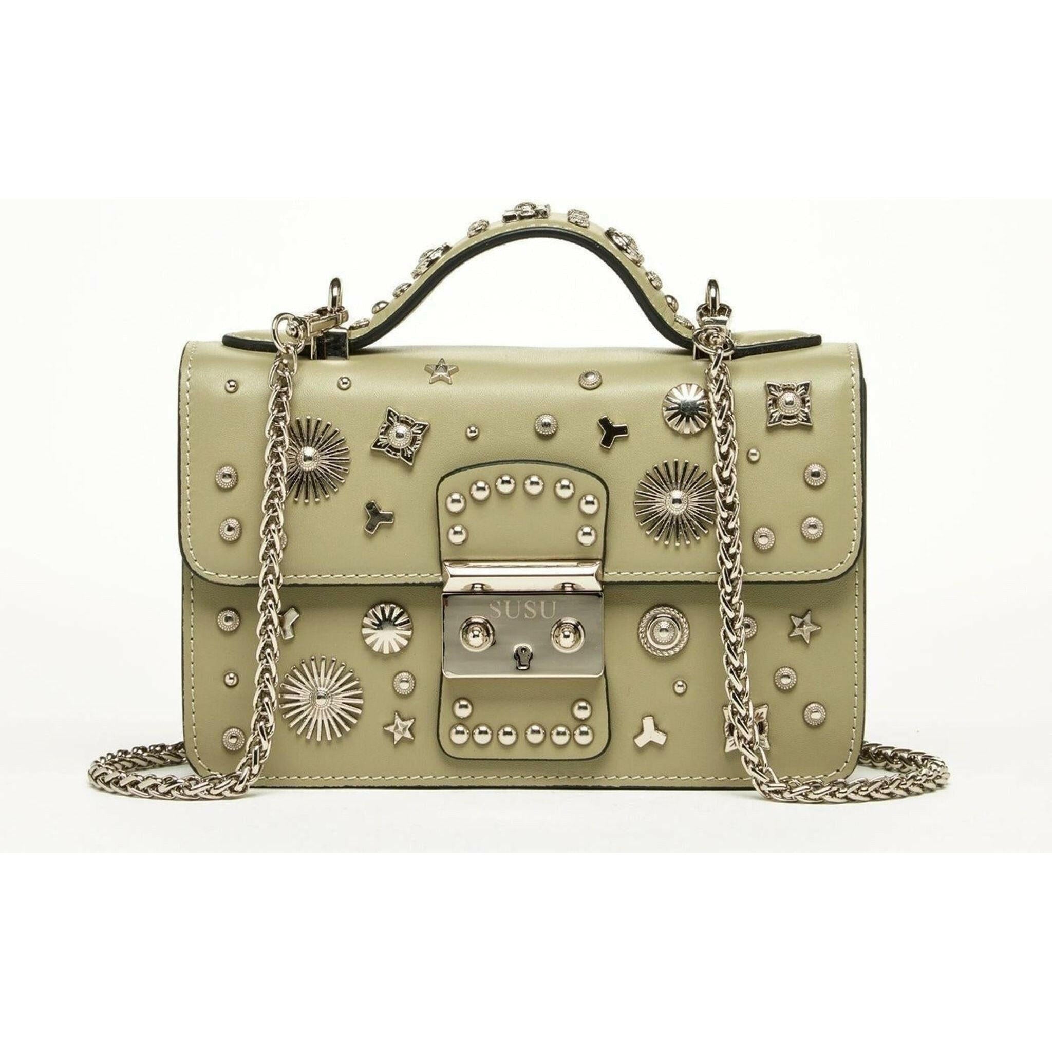 The Hollywood Leather Crossbody Bag in Sage Green.