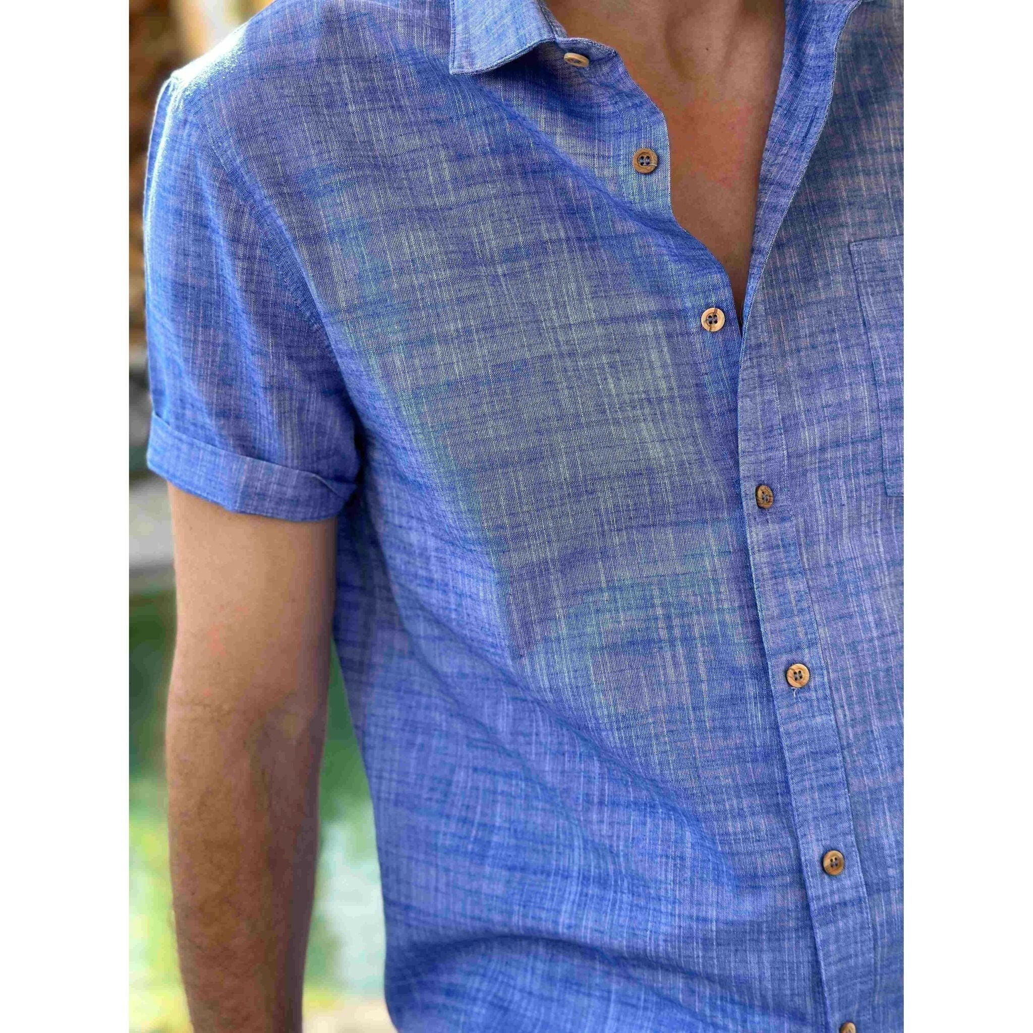 The Santorini Perfect Cut Short Sleeve Button-Down Shirt.