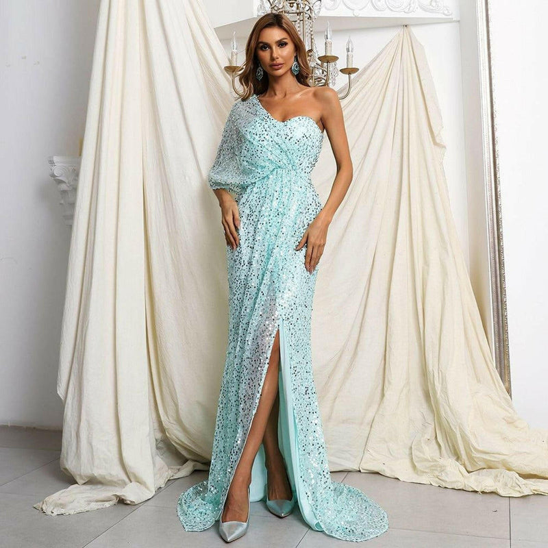 Tiana One Shoulder High Slit Gown