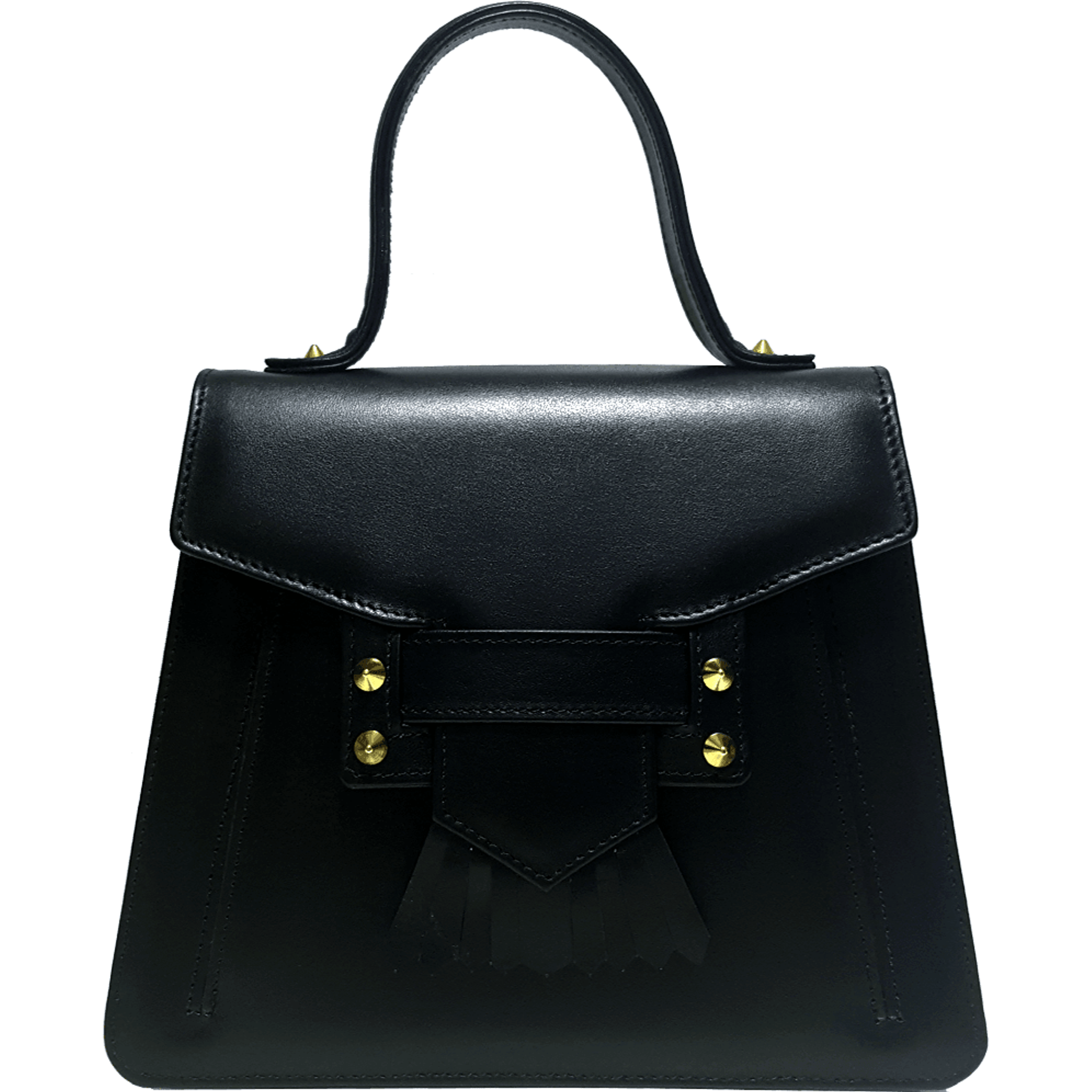 Top Handle Fringed Clasp Handbag Black.