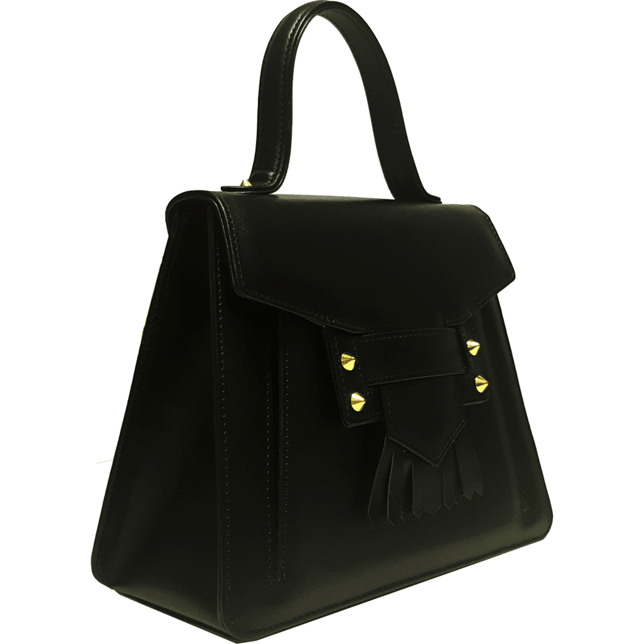 Top Handle Fringed Clasp Handbag Black.