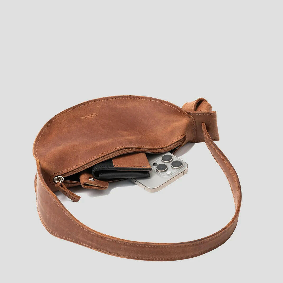 Shoulder Bag Crescent Cognac Brown.