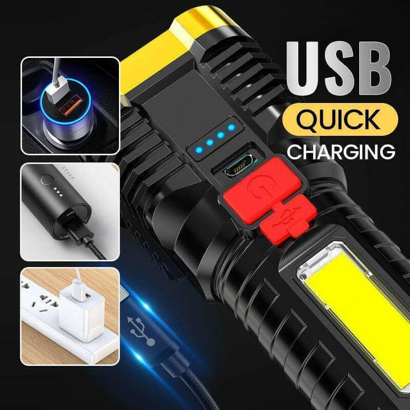 Ultra Bright Waterproof Outdoor LED Flashlight with Side Lamp.