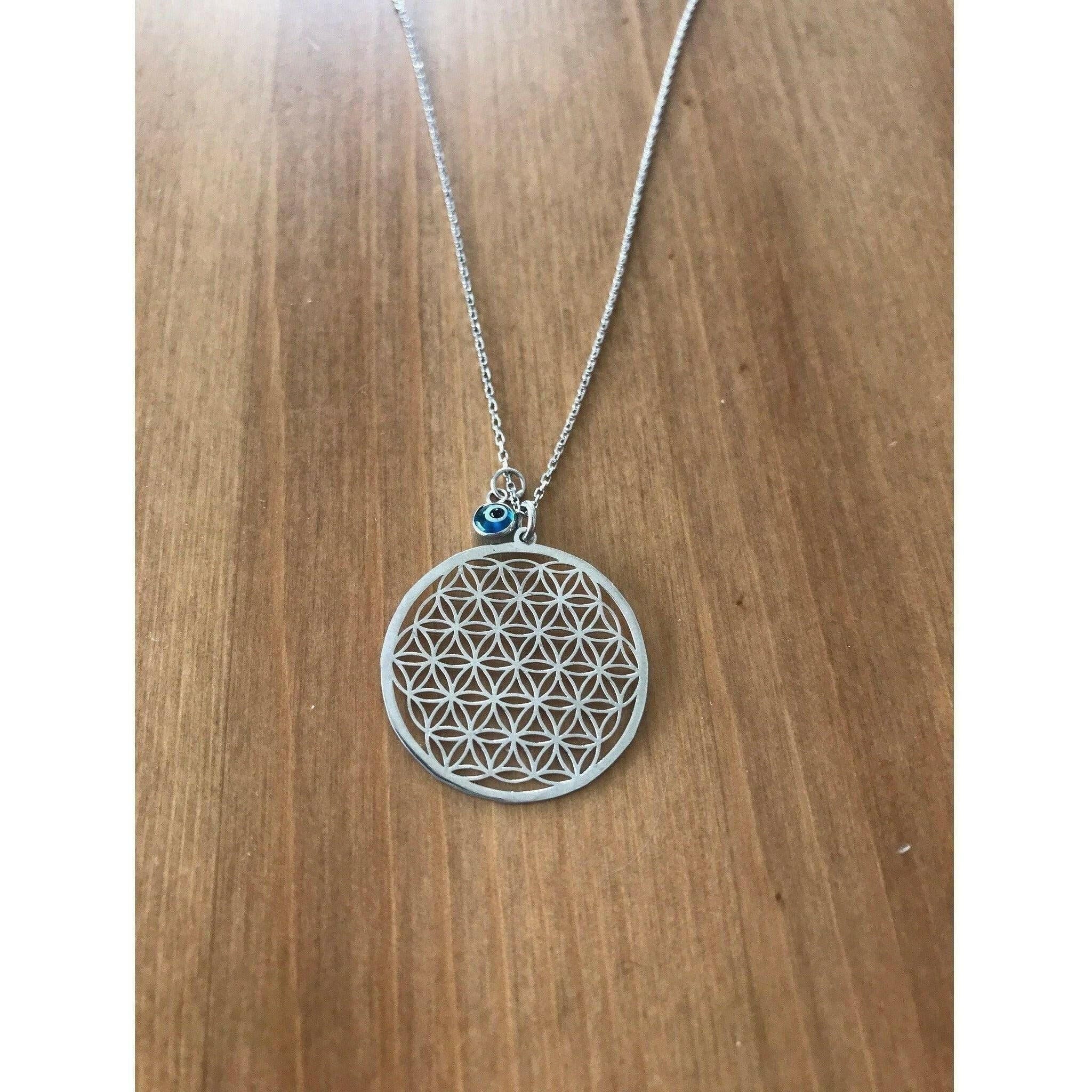 Unisex 925 Sterling Silver Flower of Life Necklace.