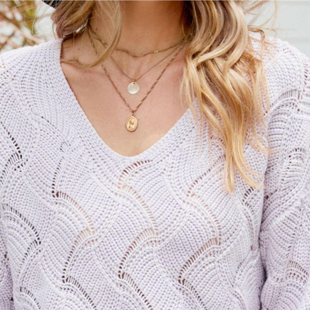 V-Neck Open Knit Sweater.