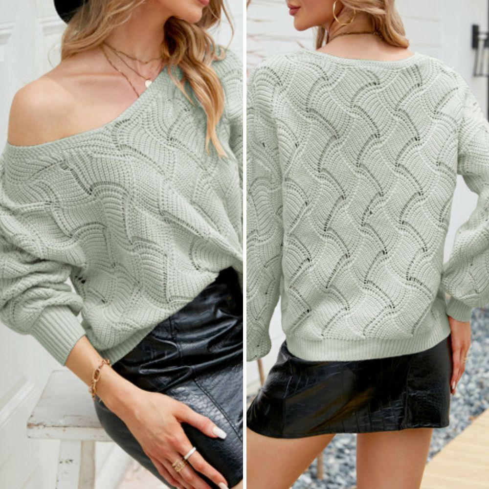 V-Neck Open Knit Sweater.