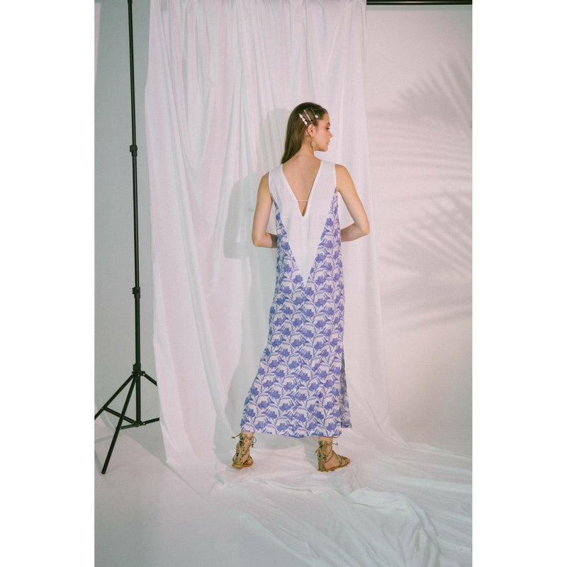 V-Neck Two Tone Beach Maxi Dress in Blue Biro