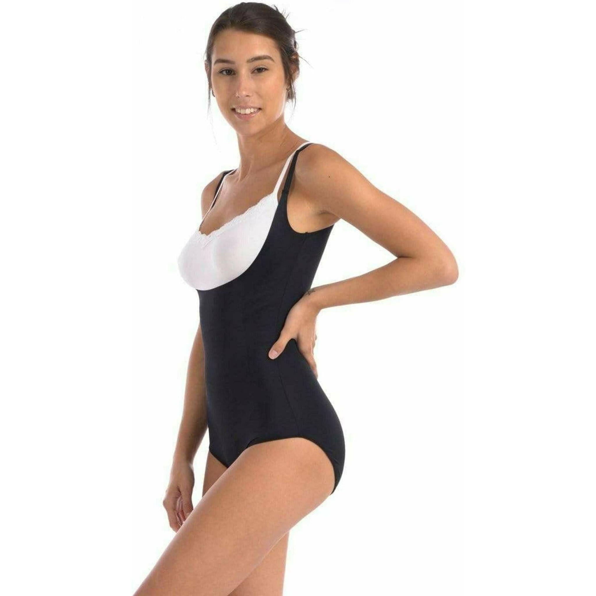 Wear Your Own Bra Bodysuit Shaper with Double Front Panel in Black.