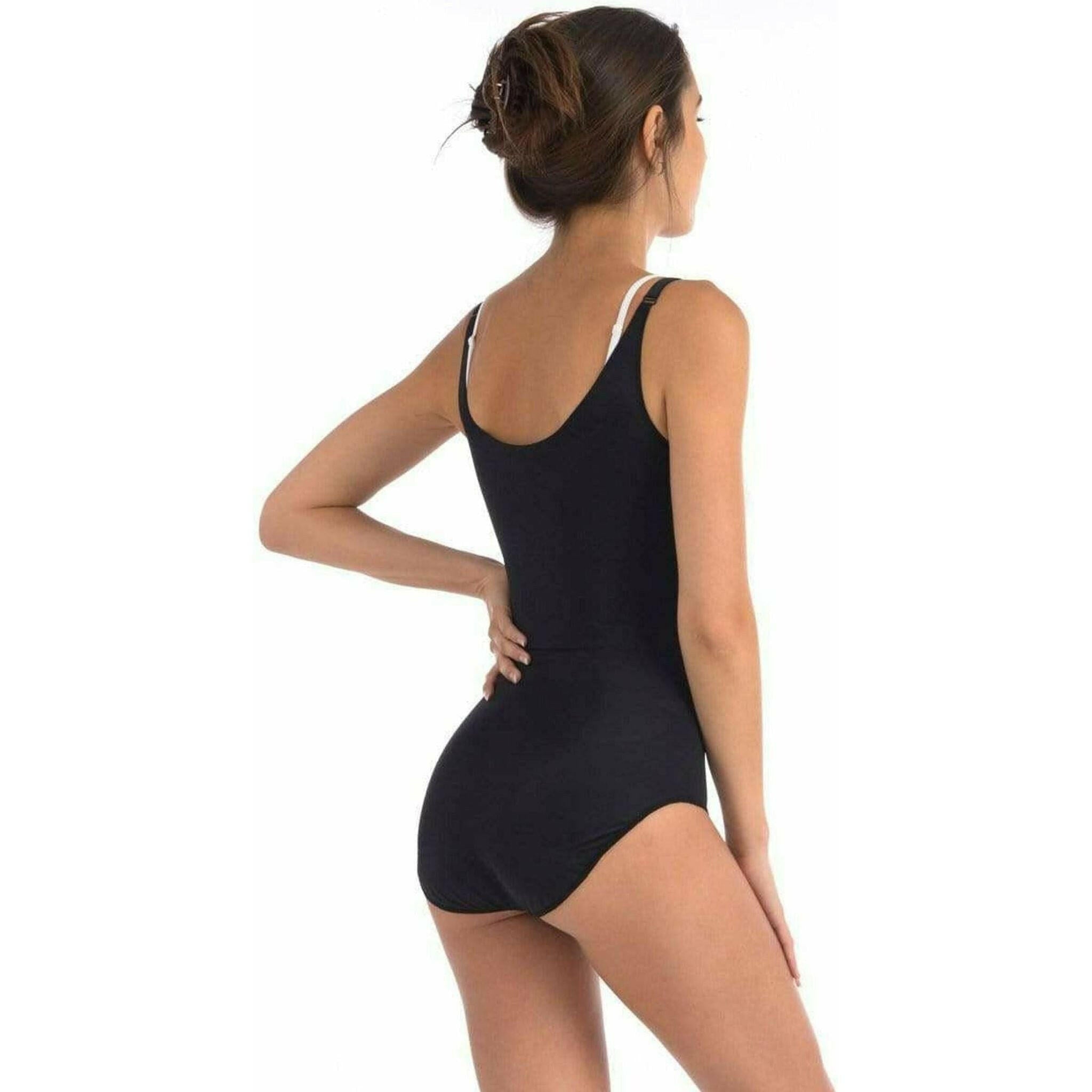 Wear Your Own Bra Bodysuit Shaper with Double Front Panel in Black.