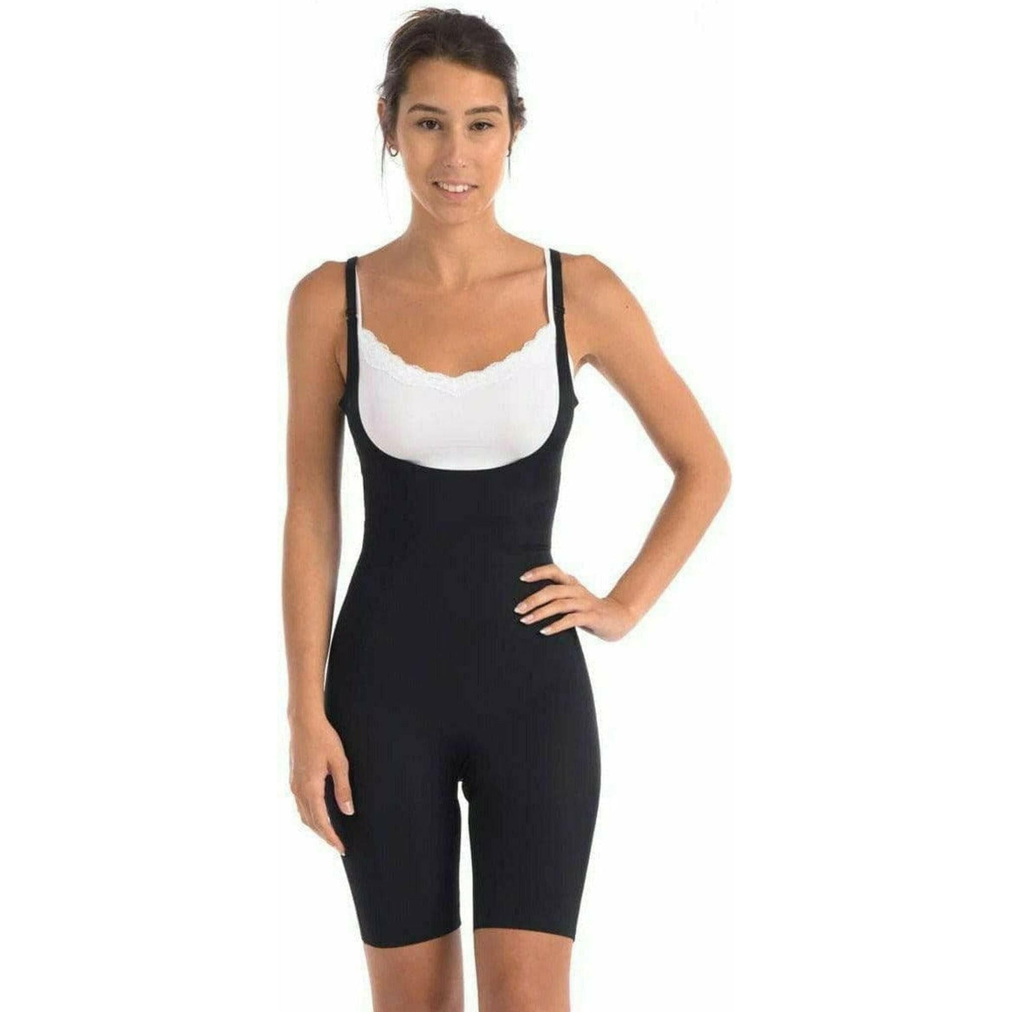 Wear Your Own Bra Bodysuit Shaper with Double Front Panel in Black.