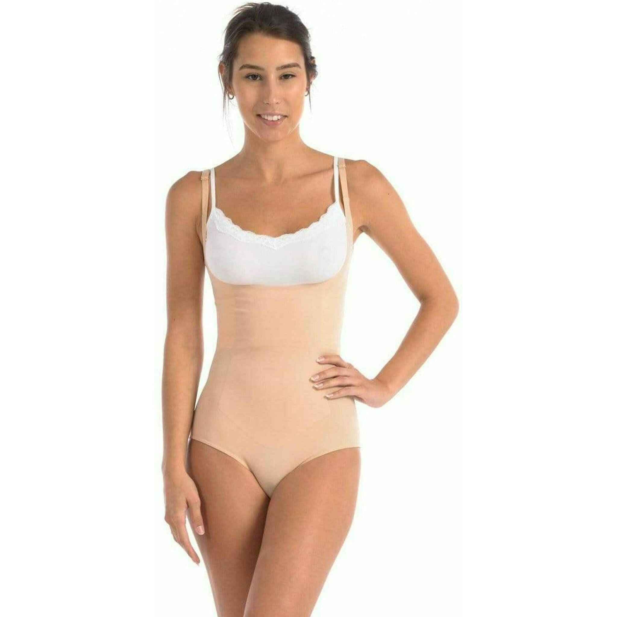 Wear Your Own Bra Bodysuit Shaper with Double Front Panel in Nude.