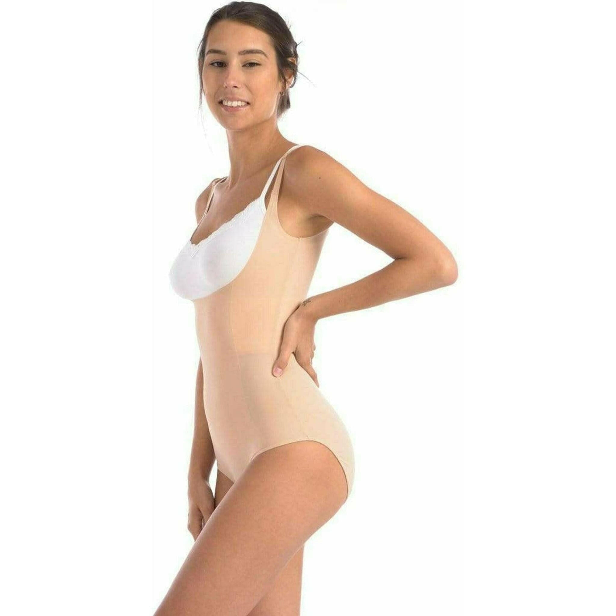 Wear Your Own Bra Bodysuit Shaper with Double Front Panel in Nude.