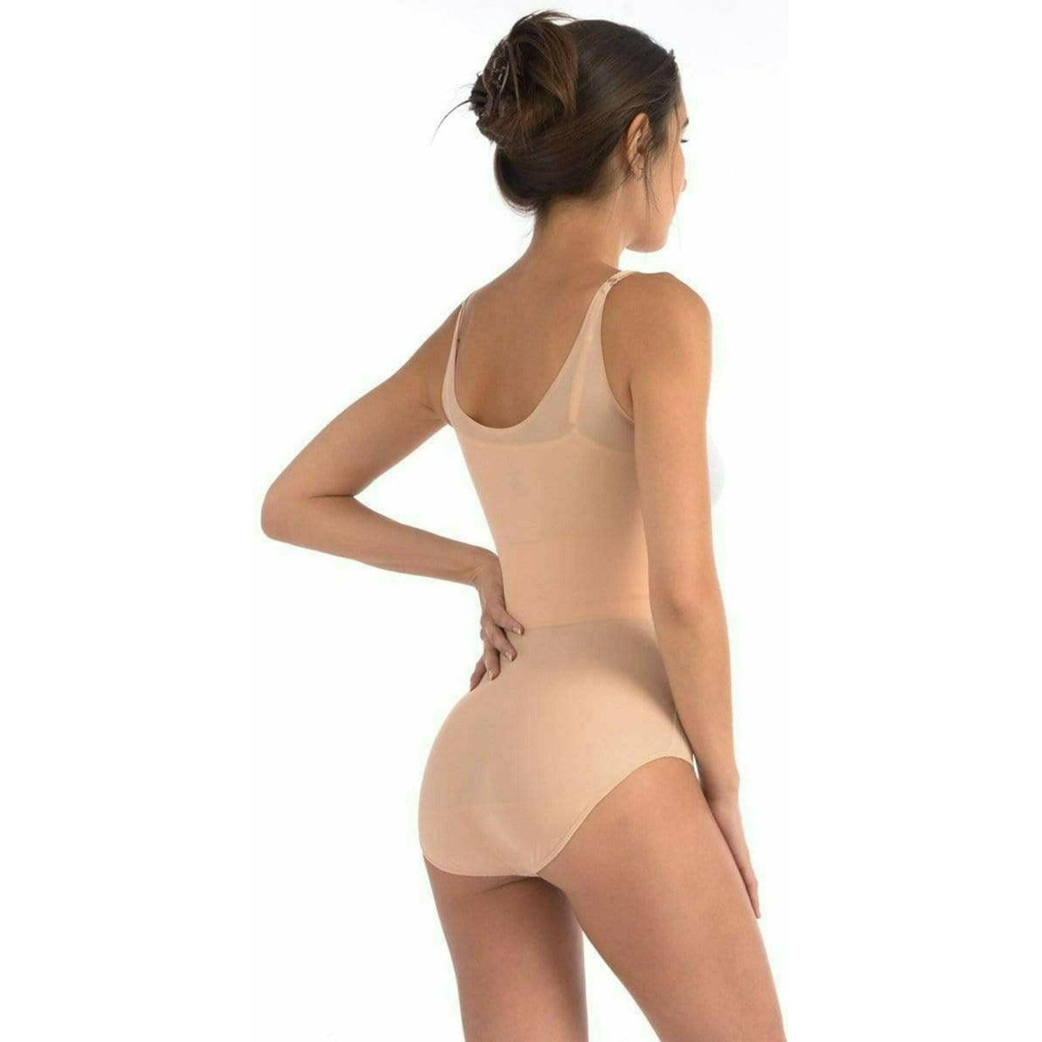 Wear Your Own Bra Bodysuit Shaper with Double Front Panel in Nude.