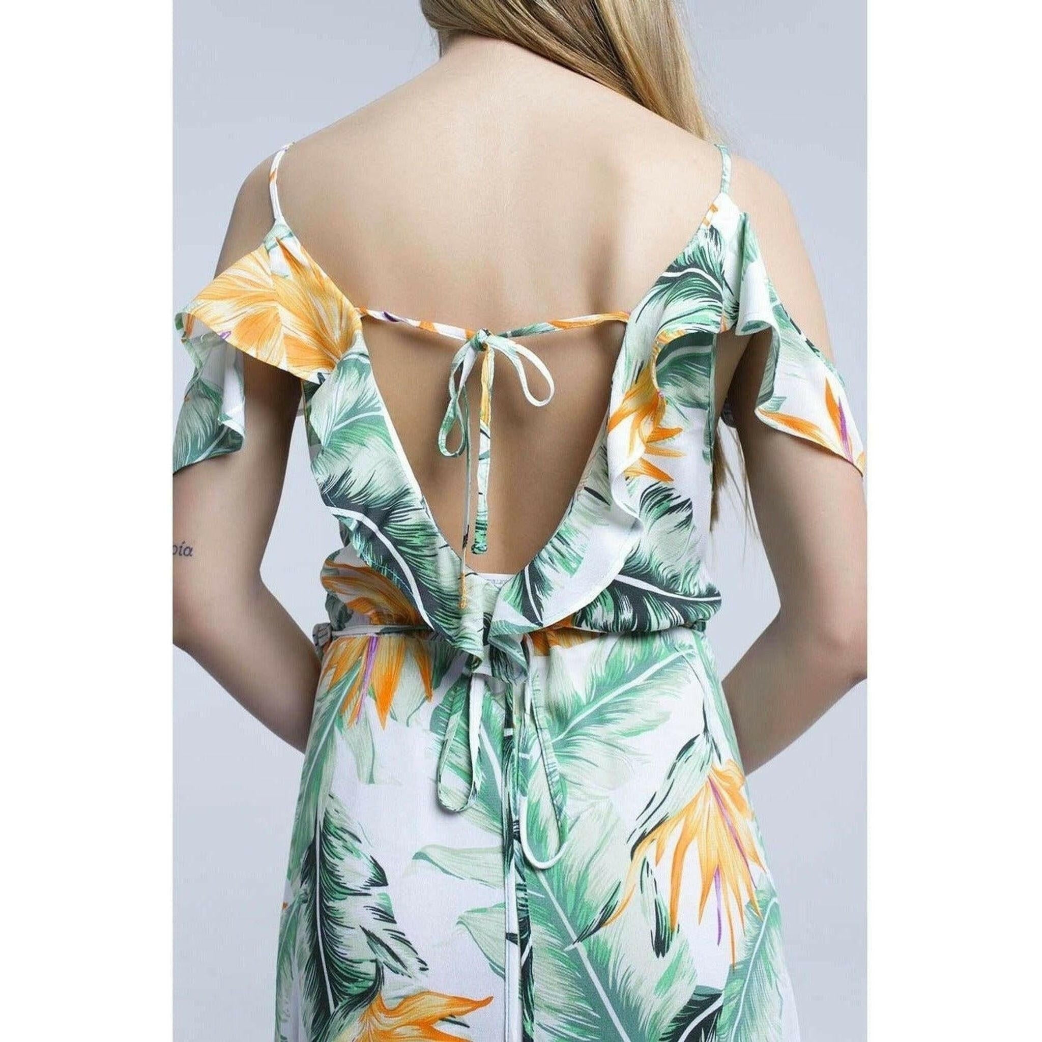 White Midi Dress in Tropical Leaves.