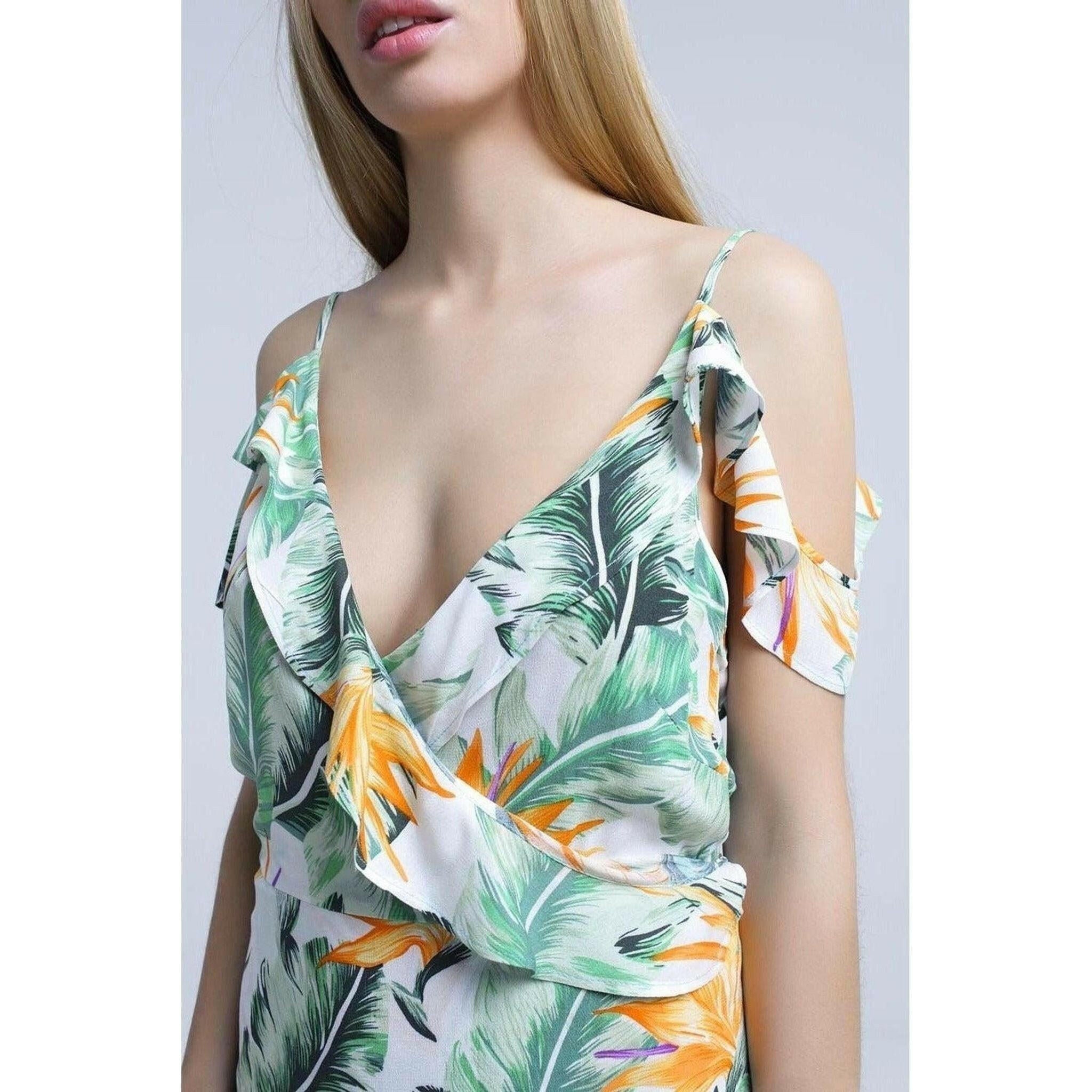 White Midi Dress in Tropical Leaves.