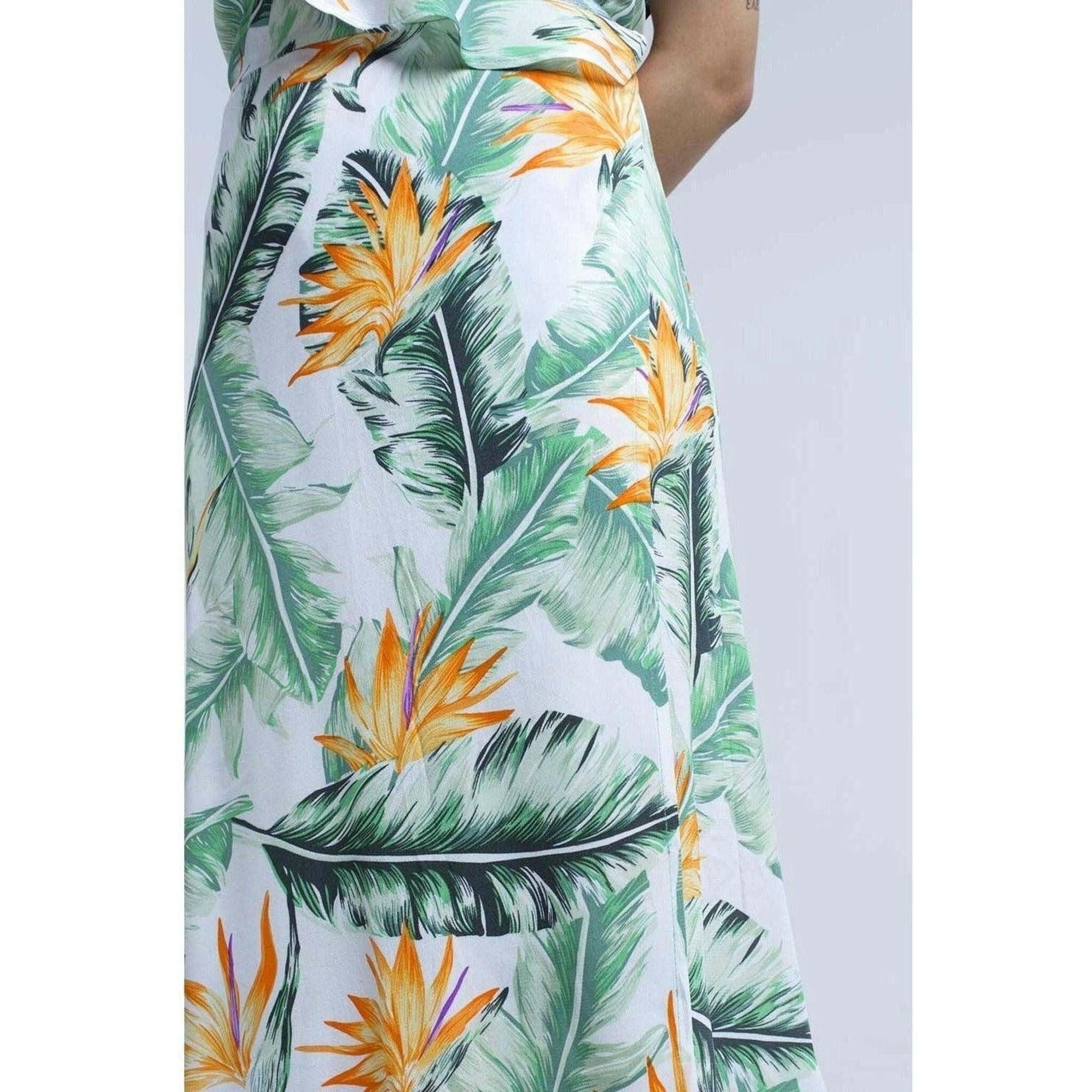 White Midi Dress in Tropical Leaves.