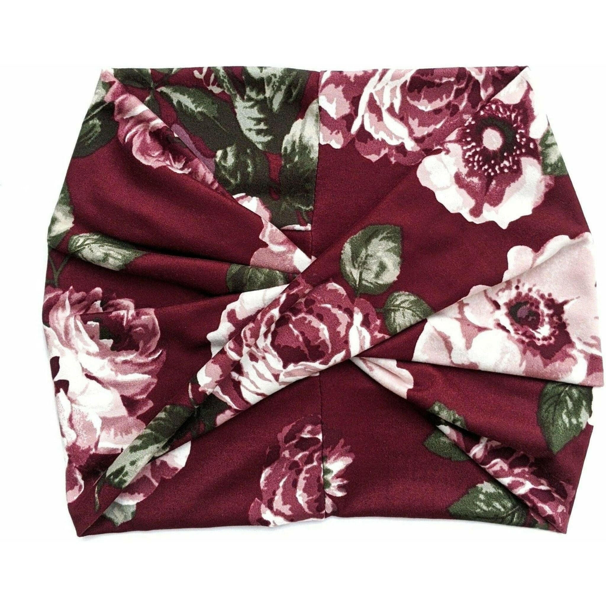 Wine Floral Wide Headband.