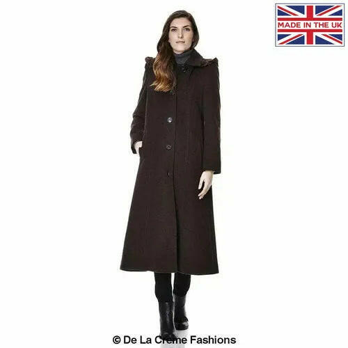 Wool Blend Faux Fur Trim Hooded Long Coat