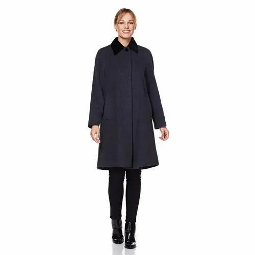 Wool Blend Oversized Velvet Trim Swing Coat.