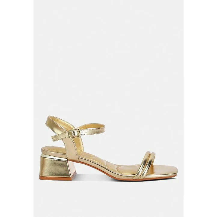 Zabou Metallic Ankle Strap Low Block Heels.