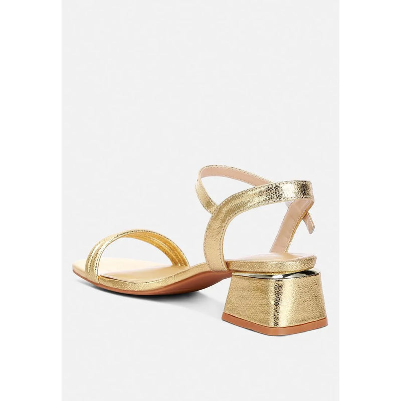 Zabou Metallic Ankle Strap Low Block Heels