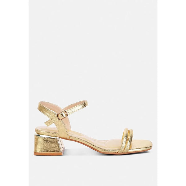 Zabou Metallic Ankle Strap Low Block Heels