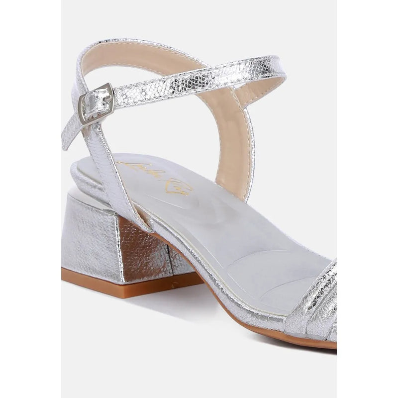 Zabou Metallic Ankle Strap Low Block Heels