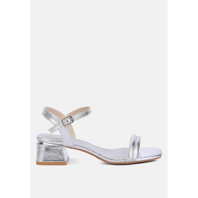 Zabou Metallic Ankle Strap Low Block Heels