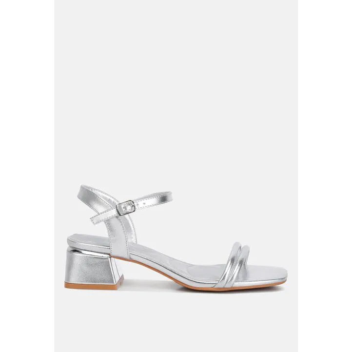 Zabou Metallic Ankle Strap Low Block Heels