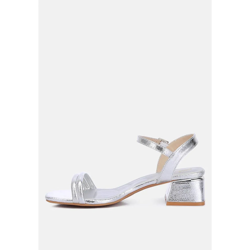 Zabou Metallic Ankle Strap Low Block Heels