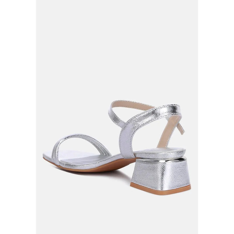 Zabou Metallic Ankle Strap Low Block Heels