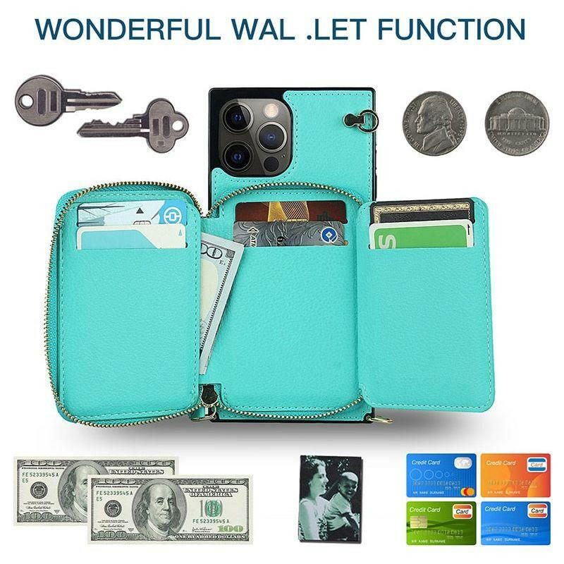 Zipper Wallet Case with Adjustable Strap for iPhone.