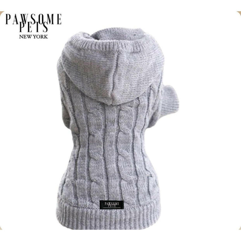 Pet Knit Sweater with Hat - Grey.