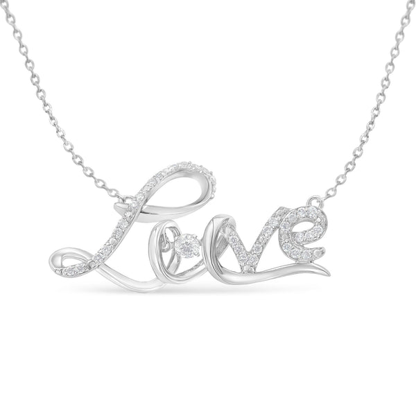 .925 SS 1/4 Ctw Diamond Cursive "Love" 18" Pendant Necklace.
