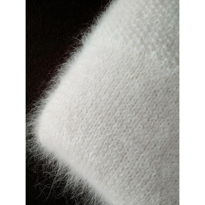 Knitted White Angora Baby Blanket.