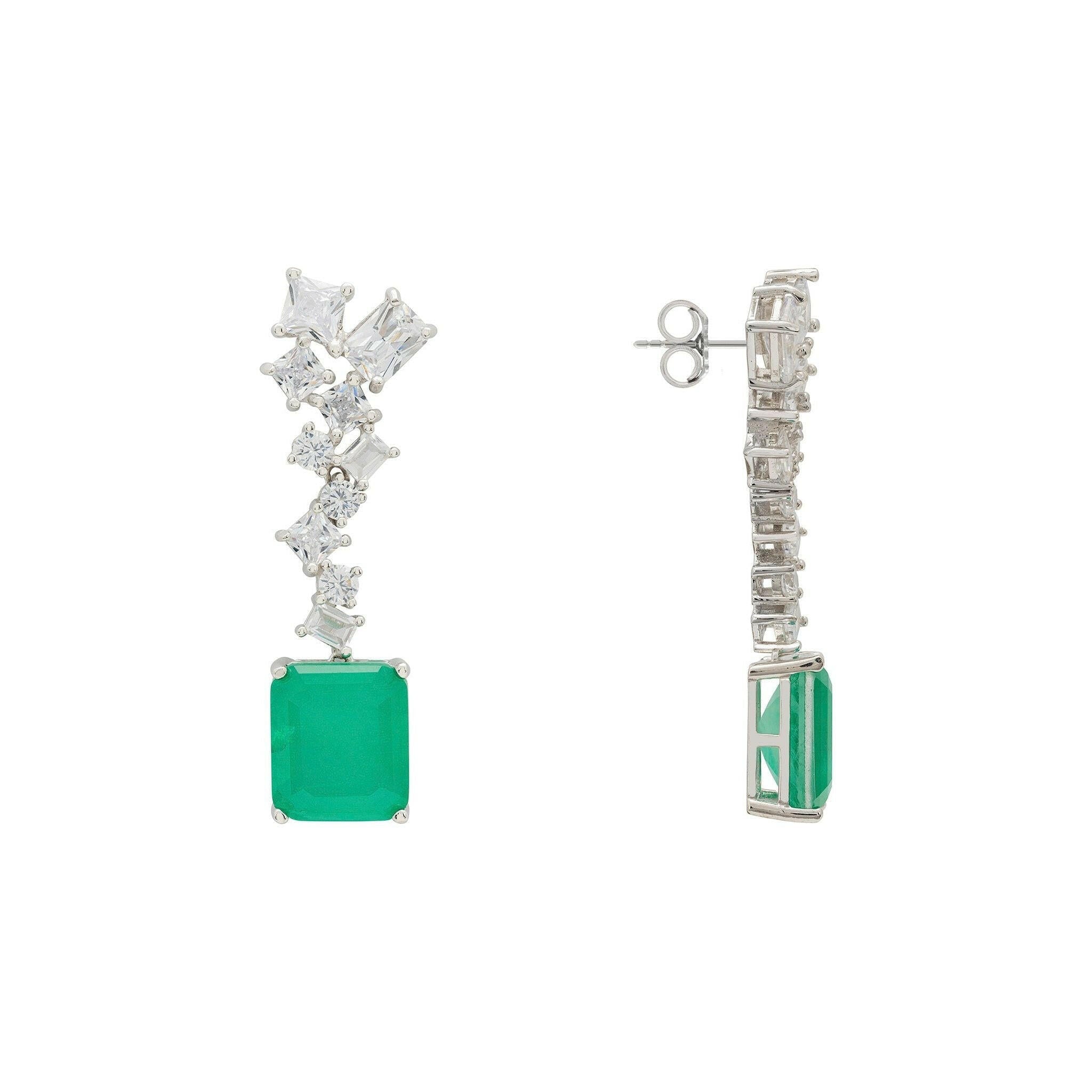 Diana Colombian Emerald Drop Earrings Silver.