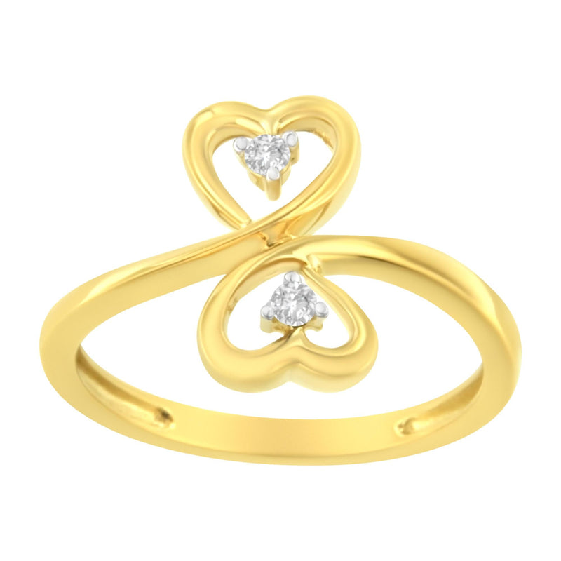 14KT Yellow Gold 1/20 Ctw. Dual Heart Diamond Ring.