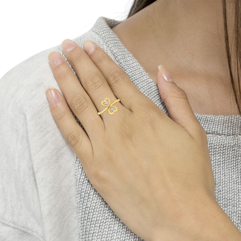 14KT Yellow Gold 1/20 Ctw. Dual Heart Diamond Ring.