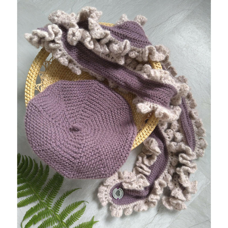 Mauve Alpaca Set - Beret and Scarf.