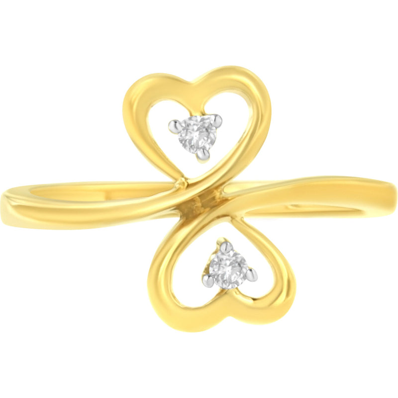 14KT Yellow Gold 1/20 Ctw. Dual Heart Diamond Ring.