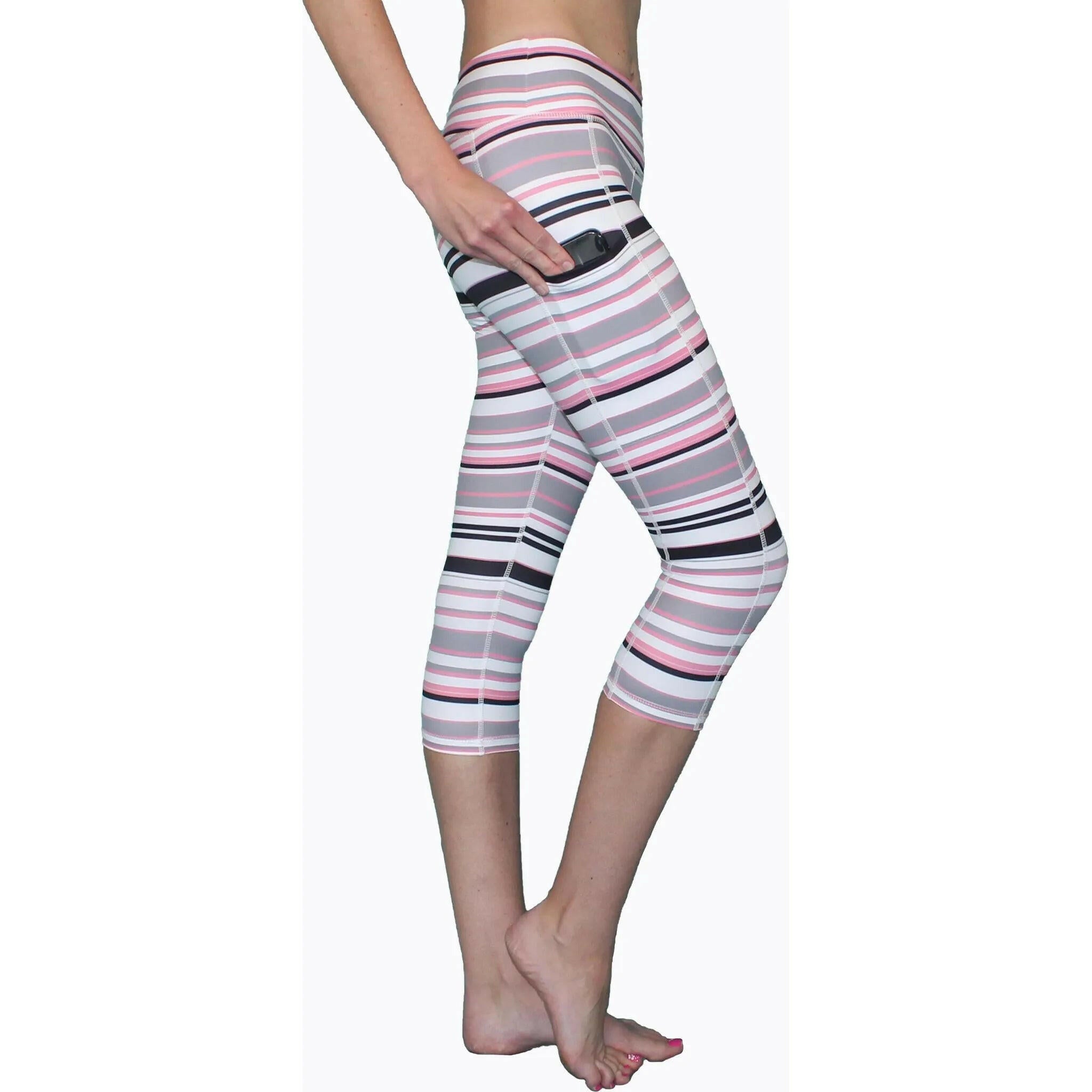 Pink Gray & Black Stripe - Pocket Capri.