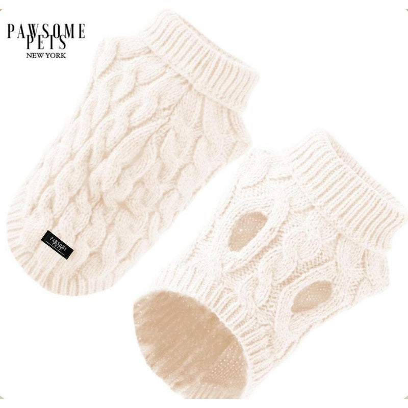 Pet Cable Knit Sweater - White.