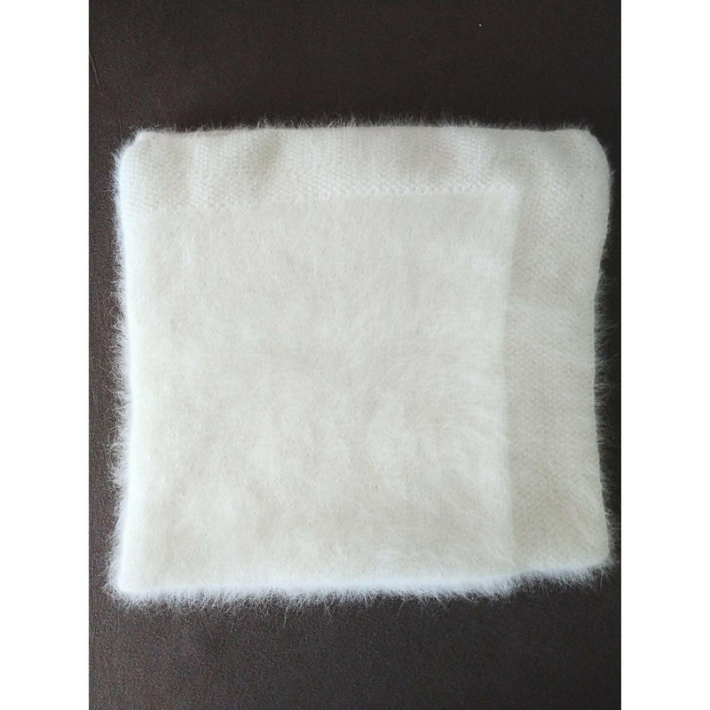 Knitted White Angora Baby Blanket.