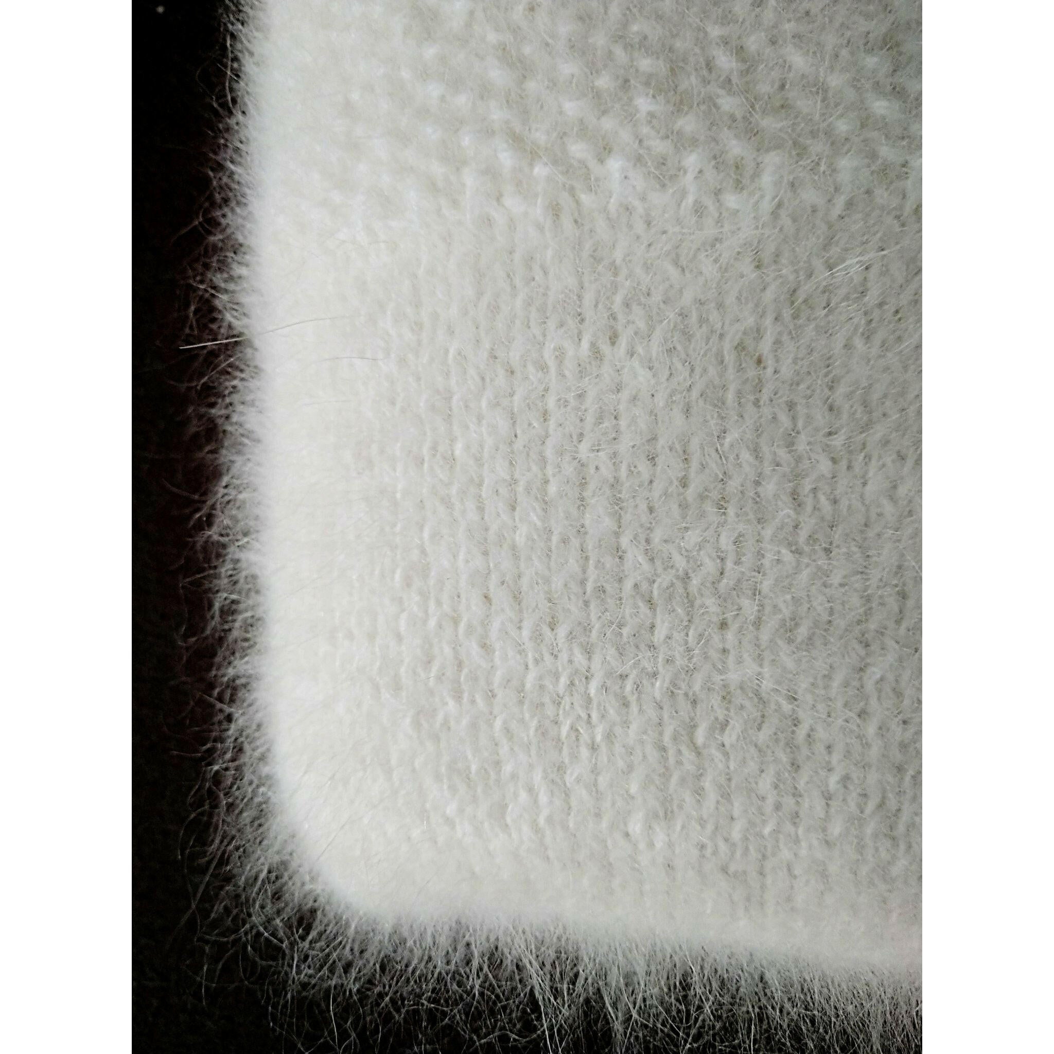 Knitted White Angora Baby Blanket.