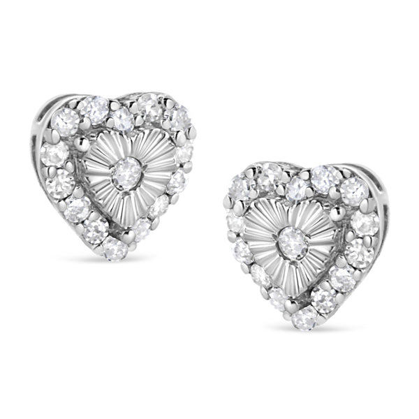 .925 SS 1/3 Ctw Miracle Set Round-Cut Diamond Heart Stud Earring.