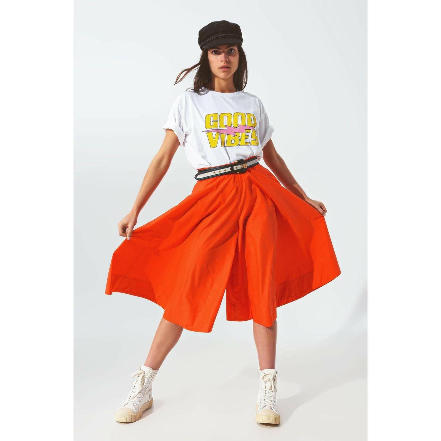 A-Line Skirt with Elastic Waist Band in Orange.