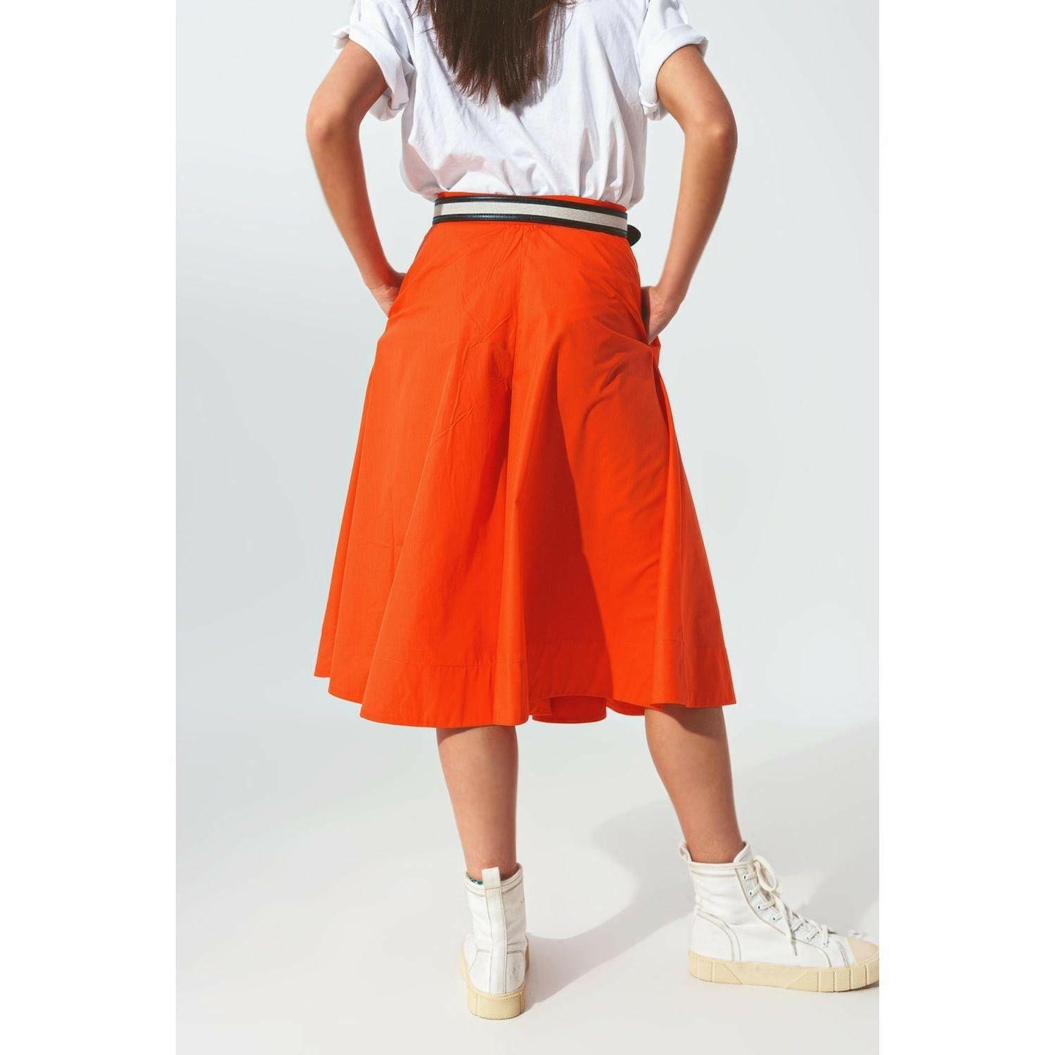 A-Line Skirt with Elastic Waist Band in Orange.