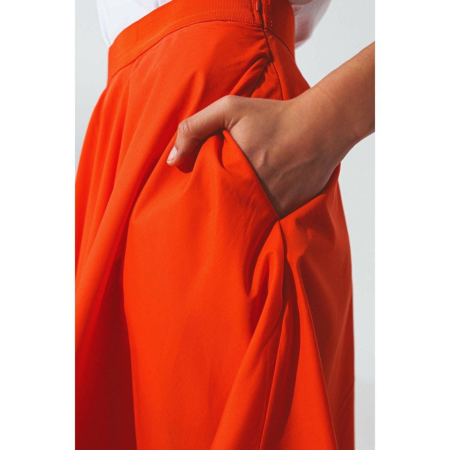 A-Line Skirt with Elastic Waist Band in Orange.