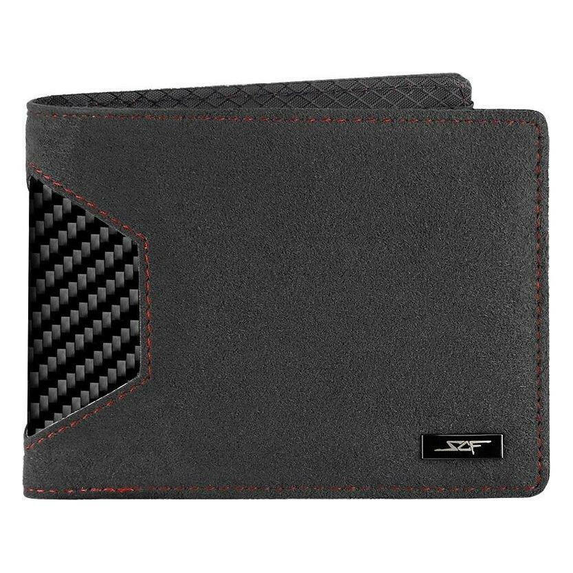 Alcantara & Real Carbon Fiber Bi-Fold Wallet (Red Stitching).